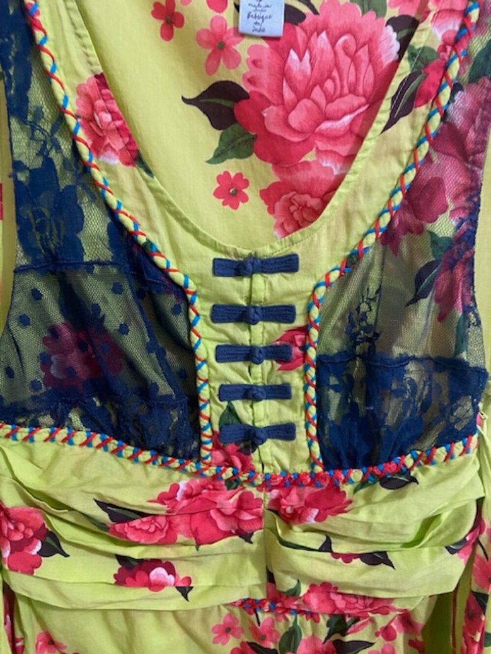 Free People Bright Green & Pink Floral Y2K Boho Sleeveless Top Size 6 - Picture 5 of 12